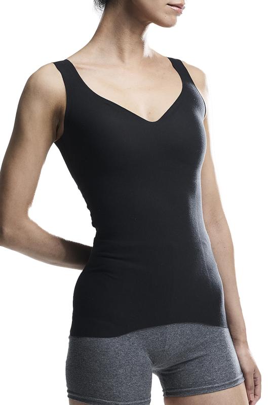[ドクターショール] タンクトップ レディース カップ付き シームレスタイプ ノンワイヤー 背筋サポート 綿混 消臭 ブラック M