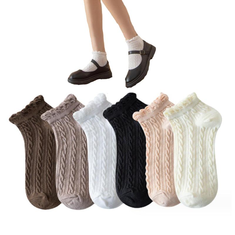 [HAPVITAL] 靴下 くるぶし 刺繍 おしゃれ かわいい レース 柄物靴下くつした 春夏秋 室内 通年 綿 蒸れない靴下 脱げない スニーカーソックス レディース