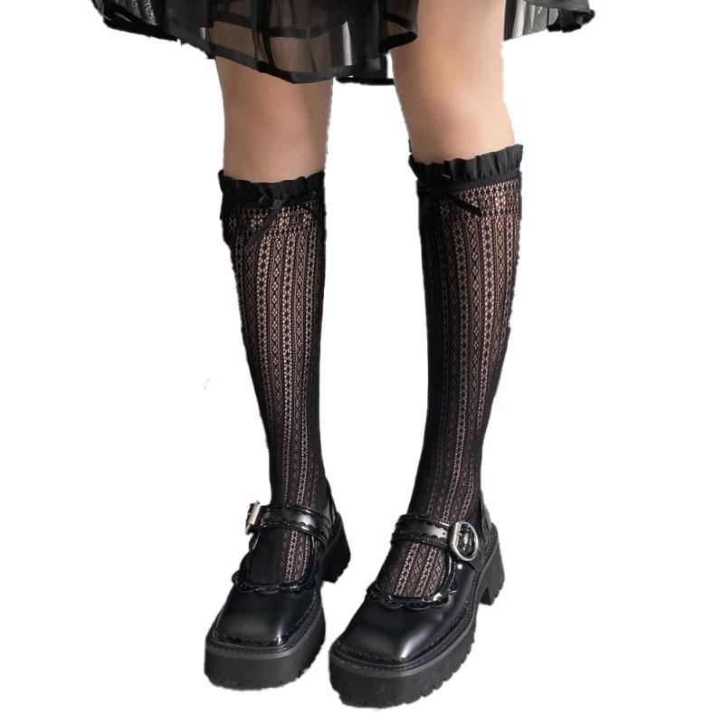 [FASELE] 靴下 ハイソックス 女の子 ソックスレディース クルーソックス リボン レース 花柄 ロリターソックス lotita 可愛い オシャレ 薄手 JK 制服 通勤 通学 春夏秋用 22-25cm