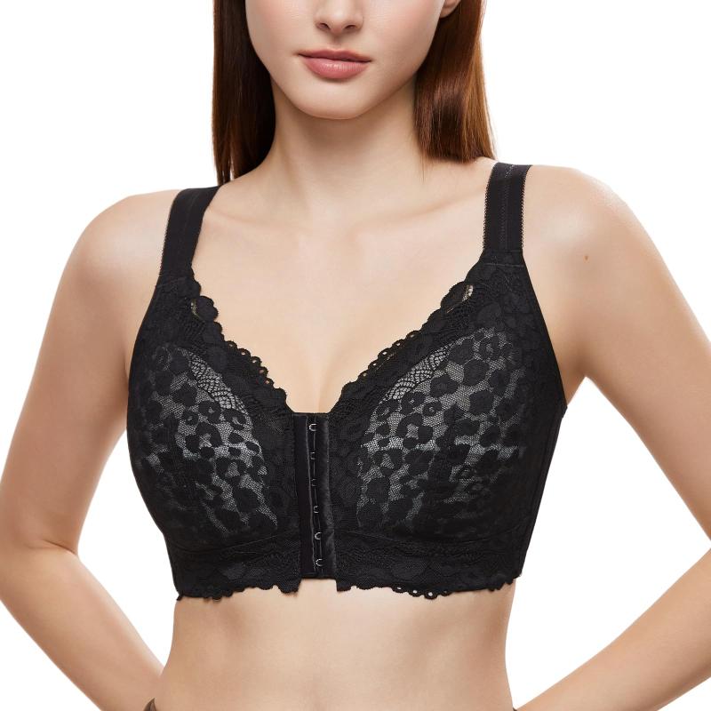 [TIRASS] 前開き ブラジャー ノンワイヤー 小さく見える フルカップ 補正 ブラ リフトアップ 脇高 すっきり 薄手 レース レディース インナー B～Fカップ