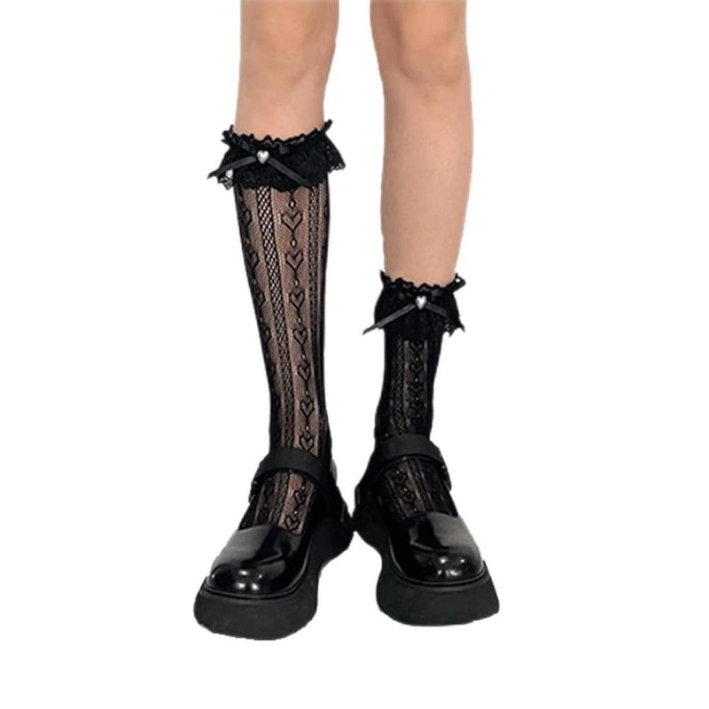 [FASELE] 靴下 ハイソックス 女の子 ソックスレディース クルーソックス リボン レース 花柄 ハート真珠 ロリターソックス lotita 可愛い オシャレ 薄手 JK 制服 通勤 通学 春夏秋用 22-25cm