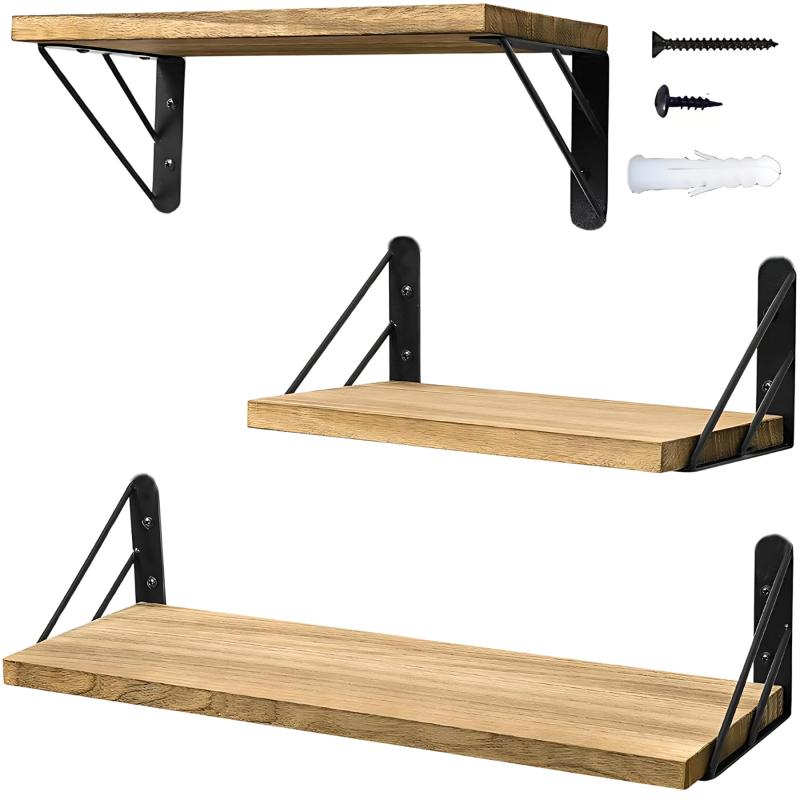 Mellbo ウォールシェルフ 壁掛け棚 ウォールラック 壁掛けラック 天然無垢材 スチール 大中小3種類の幅..