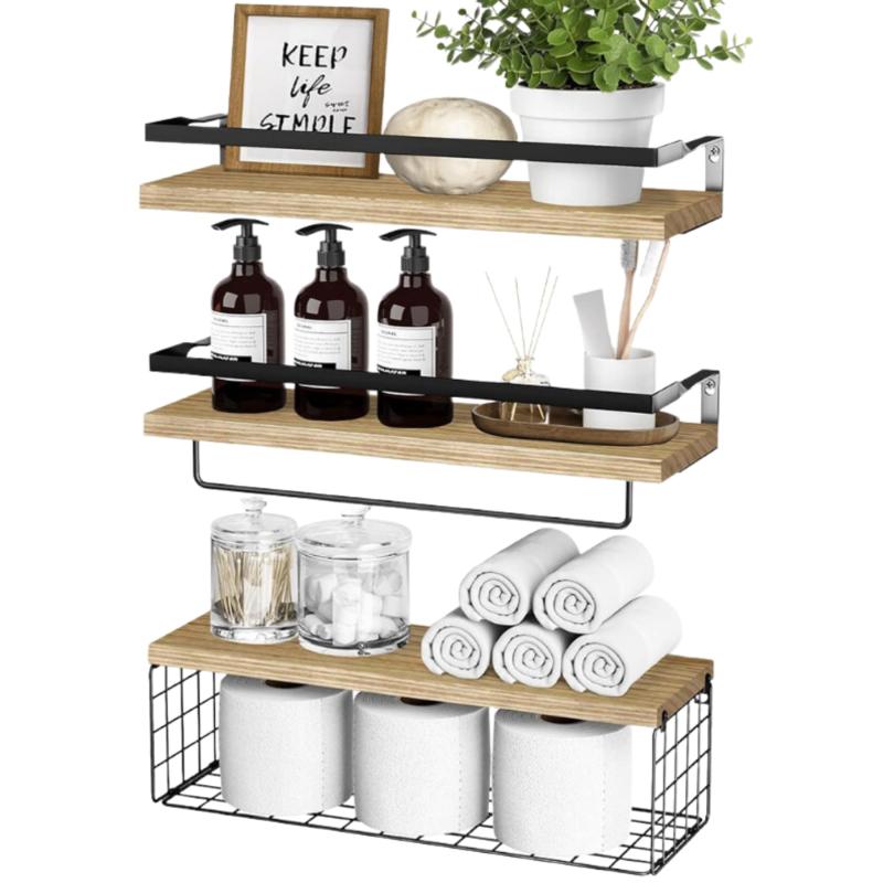 Mellbo ウォールシェルフ 壁掛け棚 ウォールラック 壁掛けラック 天然無垢材 スチール 幅40cm×奥行き15cm 3個セット