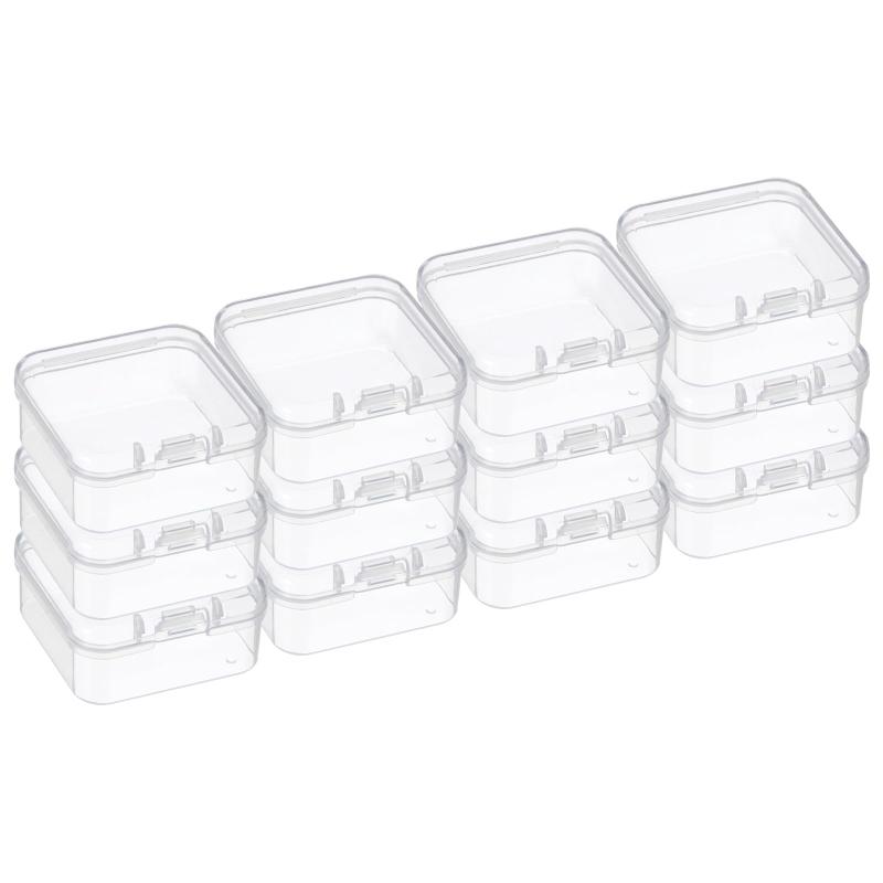 PATIKIL 4.5x4.5x2.5" クリア収納ボックス（ヒンジ付き蓋付き） 12個パック プラスチック製スタック可能な長方形オーガナイザーコ..