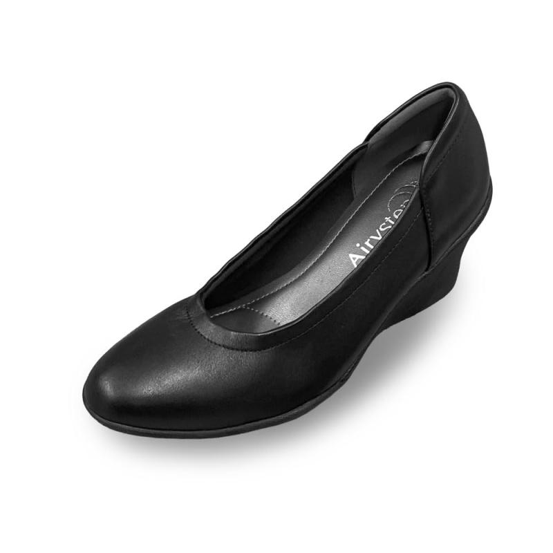 [エアリーステップ] 059-6050 婦人靴 レディースシューズ バレエシューズ ミドルヒール プレーン 本革 幅広 歩きやすい 履きやすい ウェッジソール