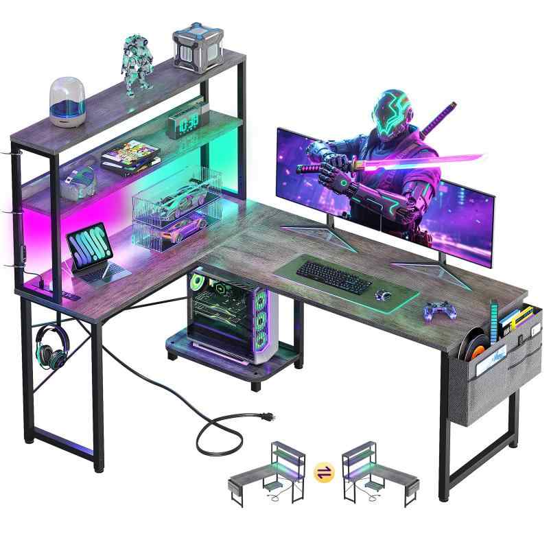 AODK ゲーミングデスク コンセント付き パソコンデスク 袋付き l字デスク デスク 机 幅135/110 ラック..