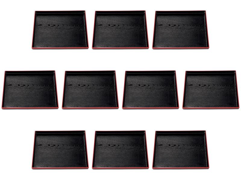 10個セット [A]正角木目盆 黒天朱NS8寸 [ 24.2×24.2×2cm ] | お盆 ABS樹脂 セトモノホンポ(Setomonohonpo)