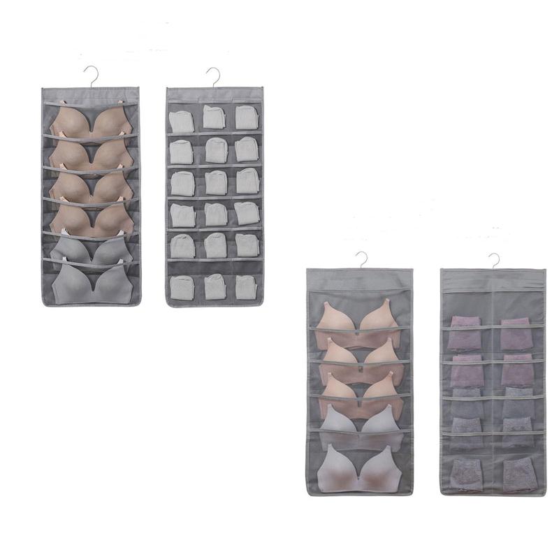 下着収納 収納ボックス インナーバッグ 衣類ラック ウォールポケット吊り下げ収納 両面 ハンガー クリアポーチ 収納ラック壁掛け 衣類 下着 · 靴下 · パンツ · ブラジャー · ネクタイ 収納