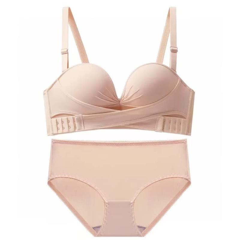 [Uroi] ストラップレスブラ レディース ブラジャー ショーツ上下セット フロントホック 2WAY ブラ 紐なしブラ 盛れる シームレス チューブトップ ノンワイヤー シリコンテープ ズレ落ち防止