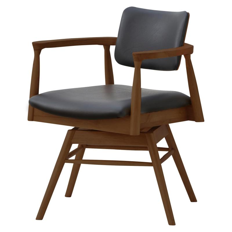 関家具 ダイニングチェア 回転式 幅56×奥行56.8×高さ74.5×座面高45cm ブラウン 座面ブラック/合成皮革(..