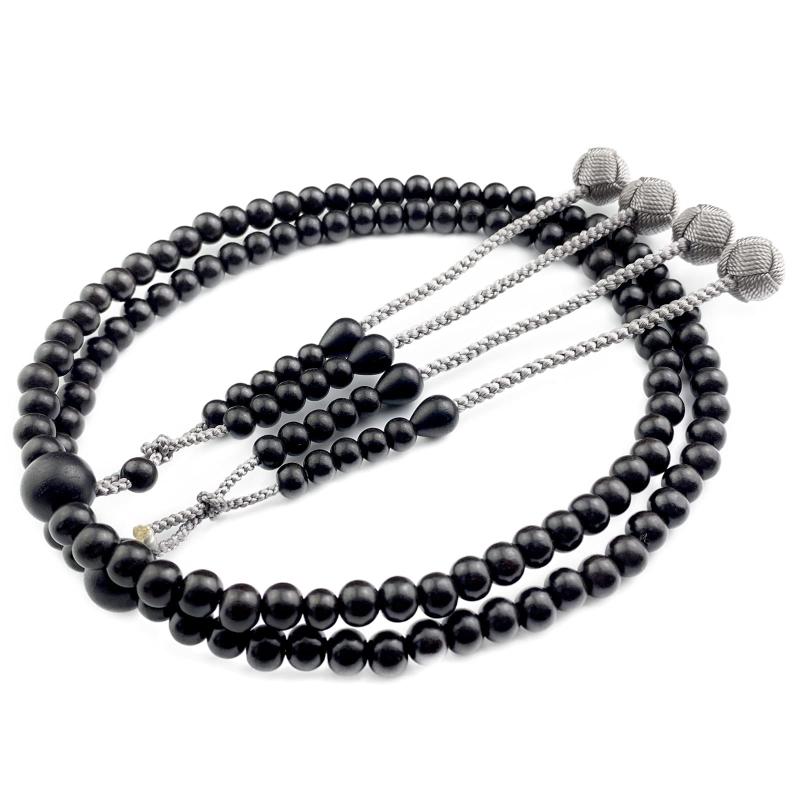 妙蓮花 真言宗 本式数珠 男性用 黒檀共仕立 振分尺二12寸 灰藤色小田巻梵天房 数珠袋付 高野山・本連 ..