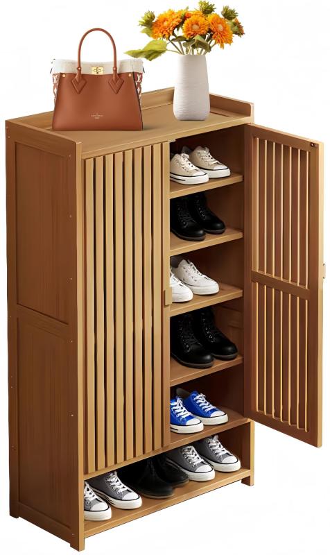 EastEamily シューズラック 下駄箱 シューズボックス 2扉 7段 幅60cm 大容量 竹製 シューズキャビネッ..