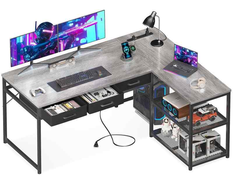 AODK ゲーミングデスク 引き出し3杯 パソコンデスク コンセント付き l字デスク デスク 机 幅135/155 pc..