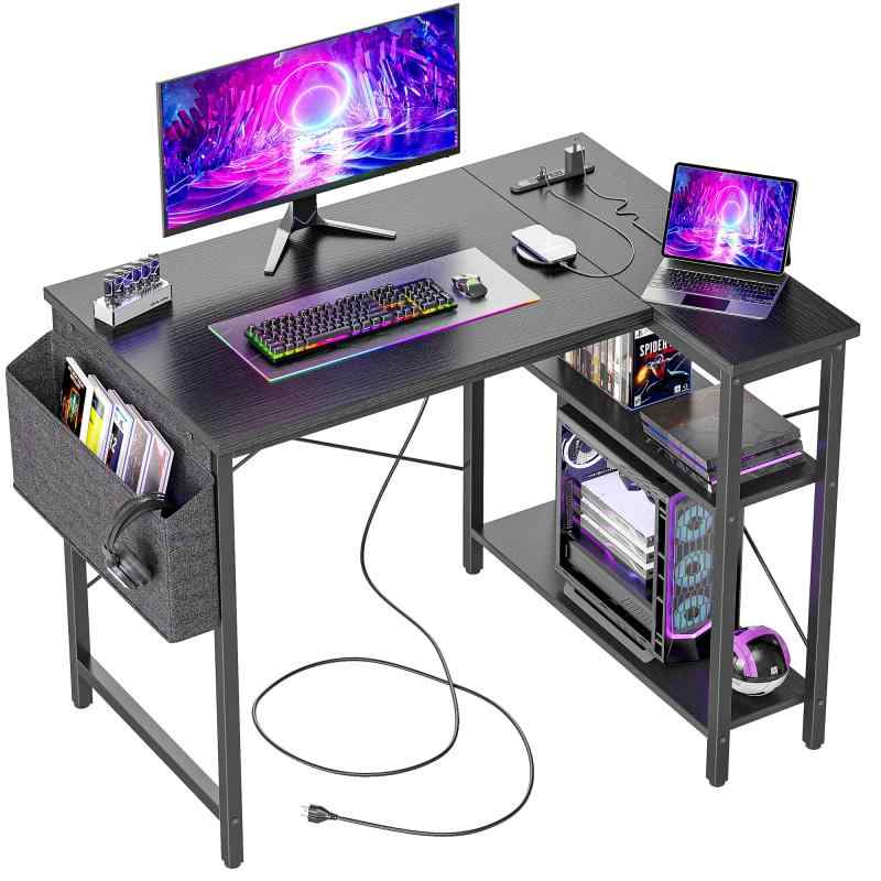 TIQLAB 小型L字型デスク コンセント付き - コーナーパソコンデスク