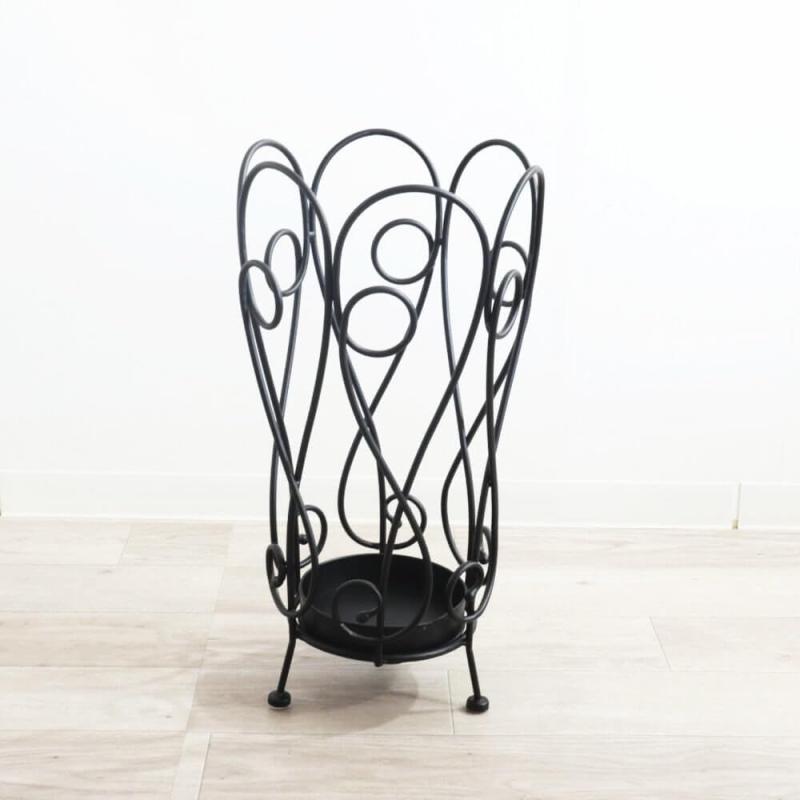 アイアン傘立て、装飾的なスクロールデザイン、アンブレラスタンド、ブラック