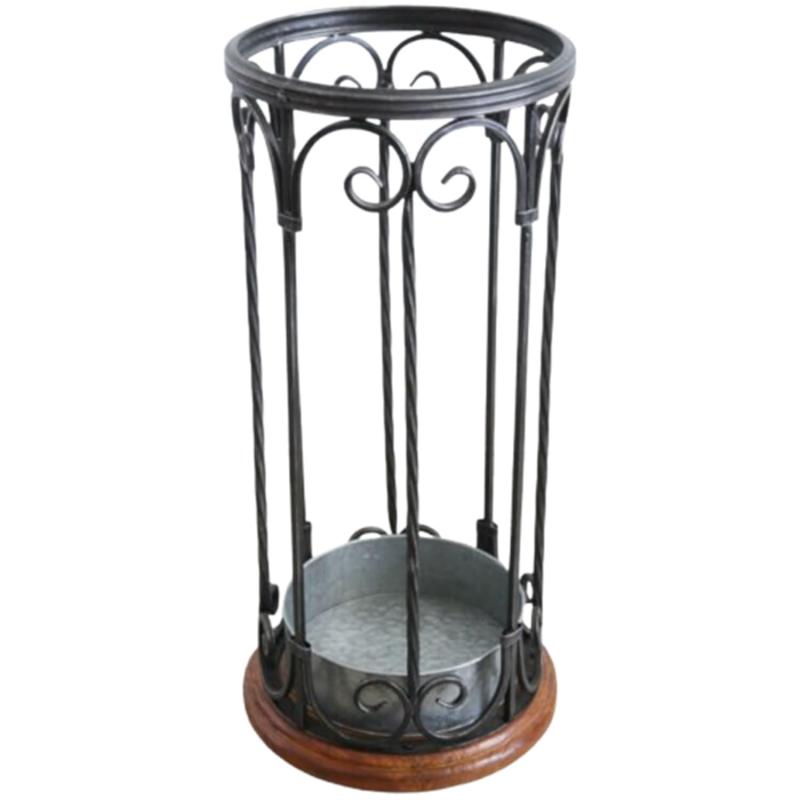 かわ畑 【 傘立て アンティーク調 】ウッド＆アイアン ブラック 2311KFM001