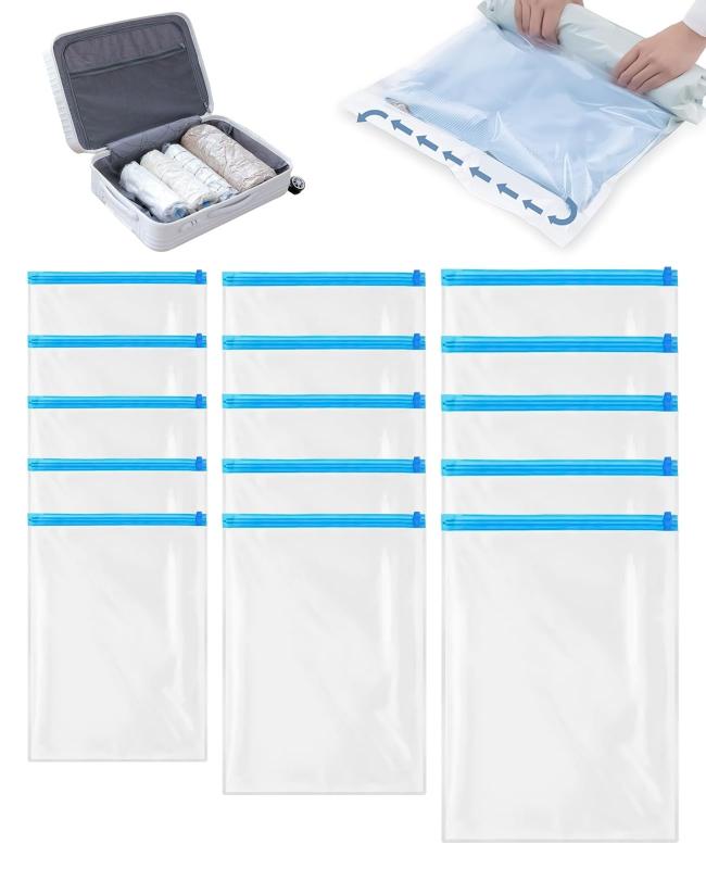 UULANFA 圧縮袋 PA+PE 衣類収納 旅行用 3サイズセット 手巻き式 省スペース 防カビ 再利用可能