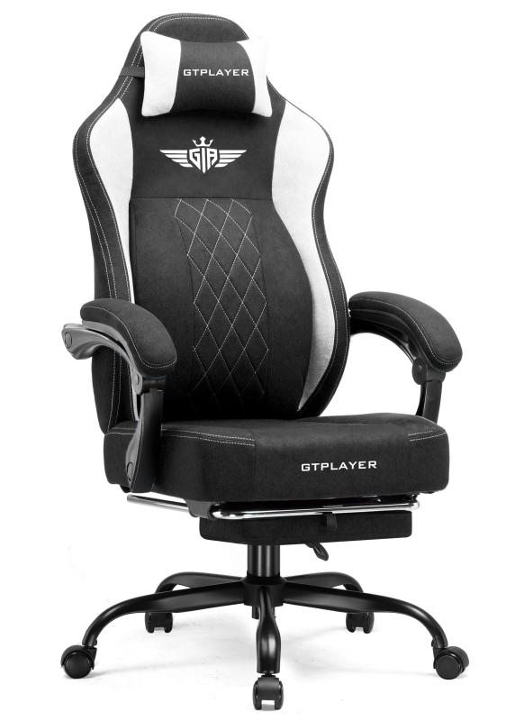GTRacing ゲーミングチェア ファブリック 通気性 オフィスチェア デスクチェア PCチェア 椅子 腰痛対策 内蔵式ポケットコイル 【統合ランバーサポート】 キルティング技術 オットマン付き 厚(3.0)