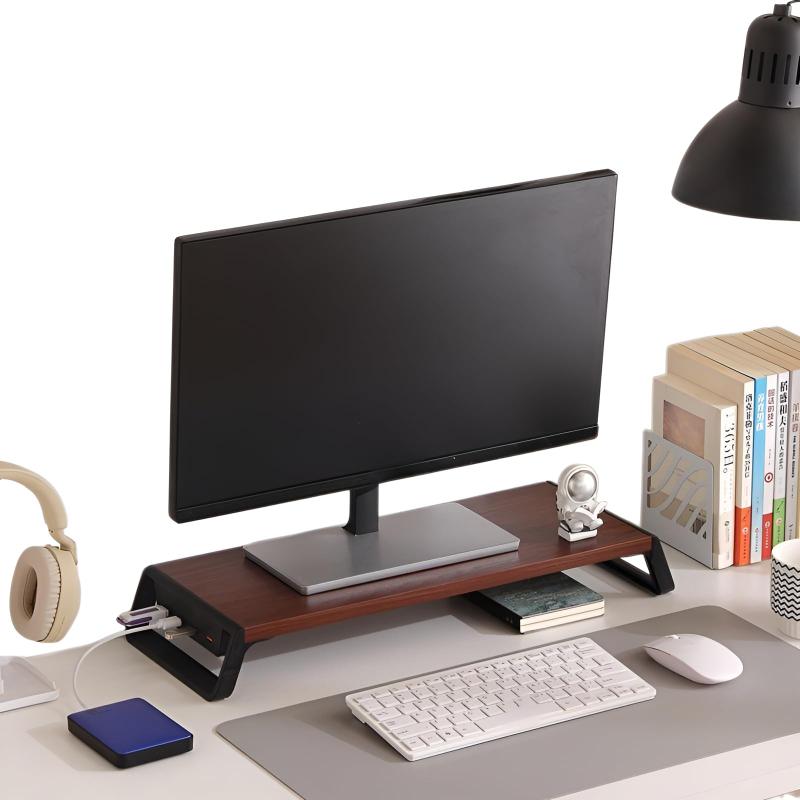 [COVANK]モニター台 机上台 USB/TYPE-C充電付き 耐荷重25kg 木製天板54×20cm データ転送可能 2段収納 ノートPC/iMac/プリンター対応 オフィス 在宅ワーク コンセント内蔵 コード整理 省スペース設計