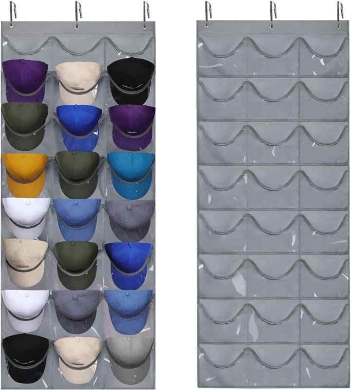 Sociplentycom 帽子収納ラック 24個 キャップ 野球帽 収納ケース 防塵 壁掛け 収納ボックス 見せる収納 小物収納 帽子ディスプレイ クローゼット キャップラック 折りたたみ つりさげ 収納 靴下