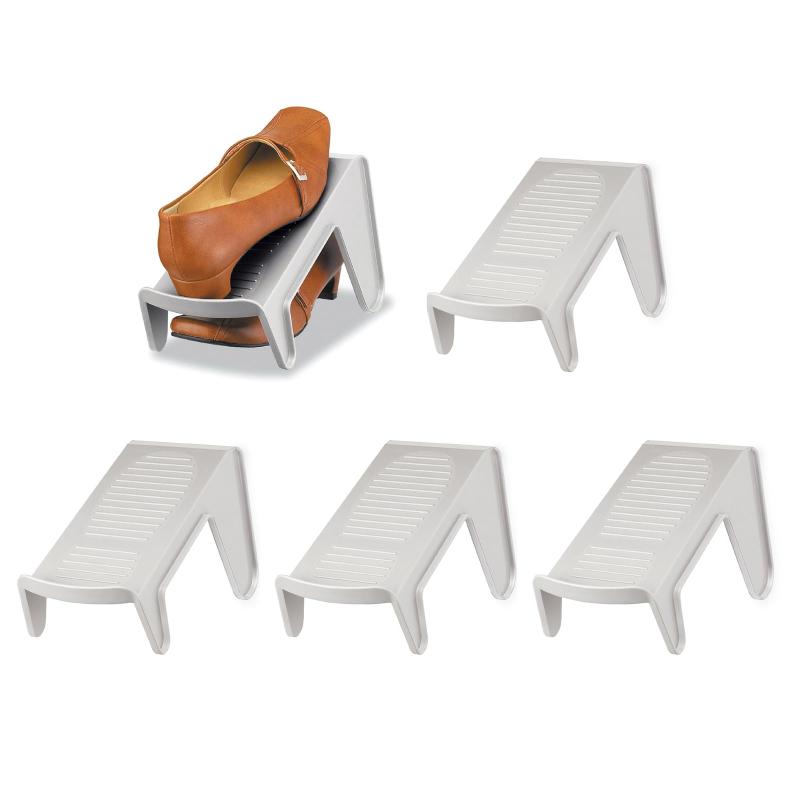 伊勢藤(ISETO) シューズラック 省スペース靴収納1/2 5足組 グレー 日本製 滑り止め付き スリム 斜め お..