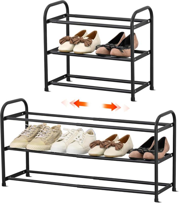 GEORIS 伸縮シューズラック ステンレス スリム 3段 靴収納 省スペース 玄関 靴置き 靴棚 靴入れ 鉄パイ..