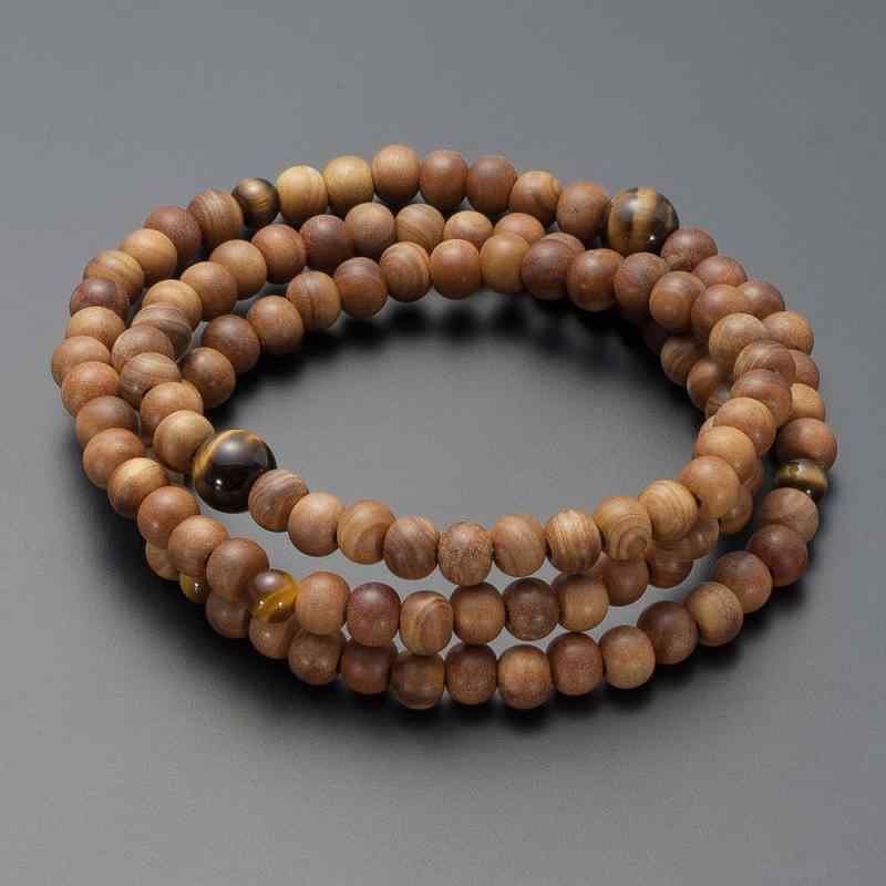 仏壇屋 滝田商店 特選腕輪念珠 108珠 3重 白檀(サンダルウッド) 虎目石仕立 本式(正式) 数珠 ブレスレ..