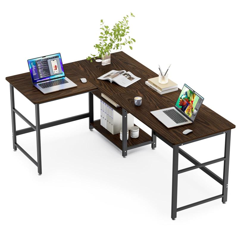 DEWEL l字デスク コーナーデスク ゲーミングデスク 奥行60cm 幅180+120cm 棚付き L字 左右入替 机 パソ..