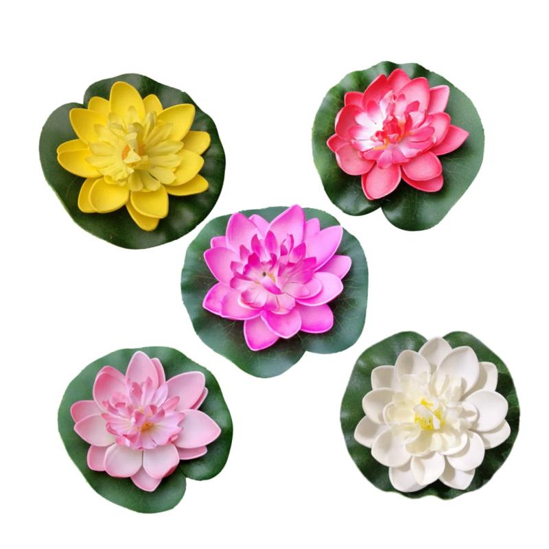 Lurrose 蓮の花 造花 5個セット 睡蓮 人工水草 リアルな質感 浮き草 メダカ 金魚 水槽 睡蓮鉢 ビオトー..
