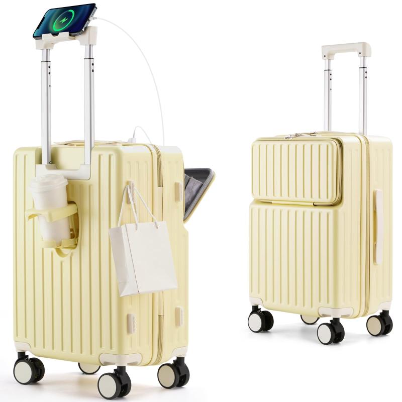 [Mularda] スーツケース フロントオープン スーツケース 機内持ち込み 多機能キャリーケース 超軽量 耐衝撃 前開き キャリーバッグ USBポート付き 360度回転 ダブルキャスター 軽量 旅行 ビジネ