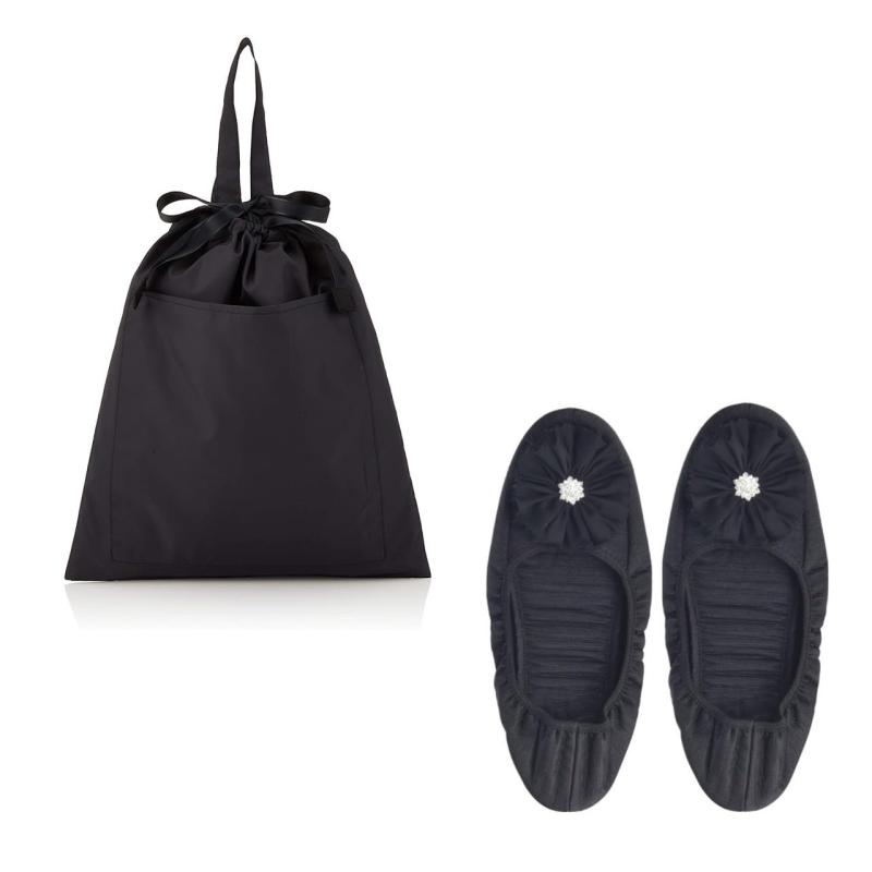 [エンジェルスマイルロイヤルスクール] スリッパ ジュエル携帯スリッパ&靴袋 2点セット（ブラックジュエルシフォンフラワー） RSSL2023002 medium