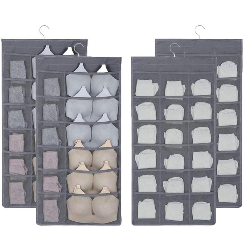 下着収納 ウォールポケット吊り下げ収納 壁掛け 収納バッグ 衣類 下着 · 靴下 · パンツ · ブラジャー · ネクタイ 両面 ハンガー クリアポーチ 収納ラック オックスフォード生地