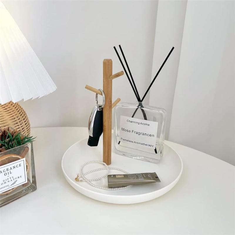 北欧風 ジュエリー＆小物収納トレイ スタンド マルチ収納ボックス キーホルダー置き コイン・スマホトレイ インテリア雑貨 ギフト対応 (ホワイト 20×18.5cm)