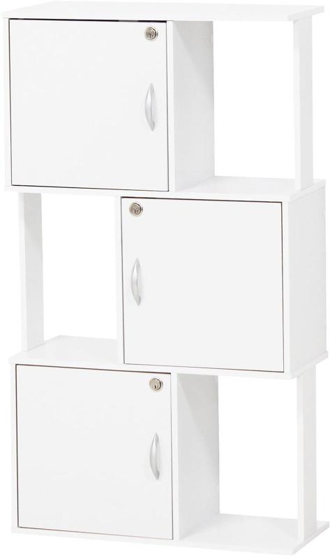 クロシオ 鍵付きスタイリッシュラック 3段 ホワイト