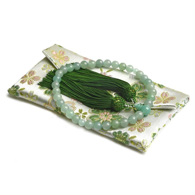 [EsuonHappiness] 数珠 女性用 印度翡翠 8mm 高級 アベンチュリン 頭房 念珠 お数珠 略式 宗派共通 天..