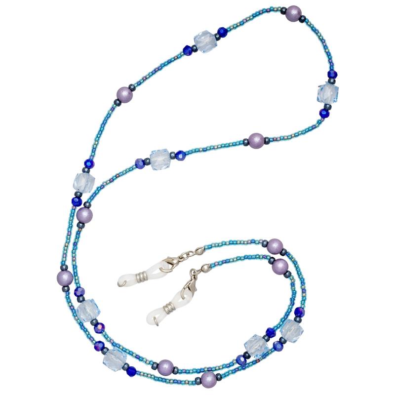 テーシーケース(Tccase) メガネホルダー メガネストラップ 70cm シンプル ネックレス アクリル ガラス ビーズ ずれ落ち防止 アイウェアストラップ ブルー