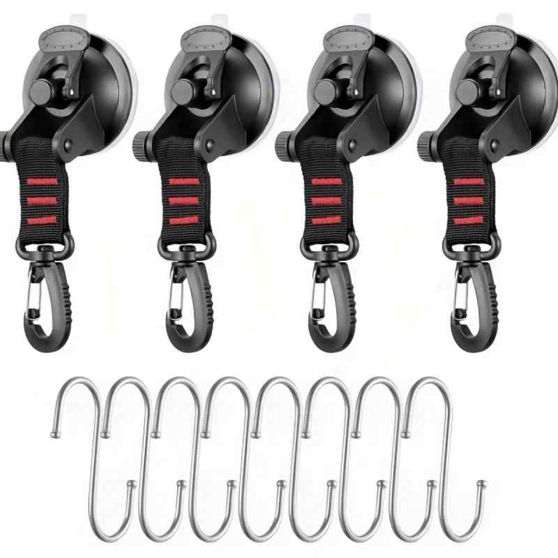 4つのパックの真空吸引コップの赤いウェビングのフック、吸引コップの8のSの、キャンピング車のマウントのテントのための車のテンシャーの荷物のタルプの車の側面のアウニングの重