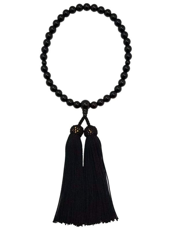 京都 土屋念珠店 女性用 片手 数珠 黒オニキス 正絹房 国産 手作り 桐箱入 -すべての宗派でご使用頂け..