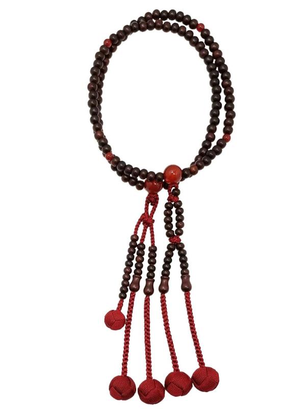 土屋念珠店 京念珠 女性用 法華数珠 ツヤケシ紫檀 メノウ入 正絹房 桐箱入 -日蓮宗用- 玉の色:小豆色/..