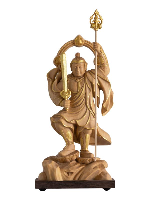 極小仏 勝軍地蔵尊 14cm（木製：ツゲ 金泥仕上）＿将軍地蔵 地蔵菩薩 仏像 フィギュア 木彫り 置物（GSBしょうぐんじぞうそん