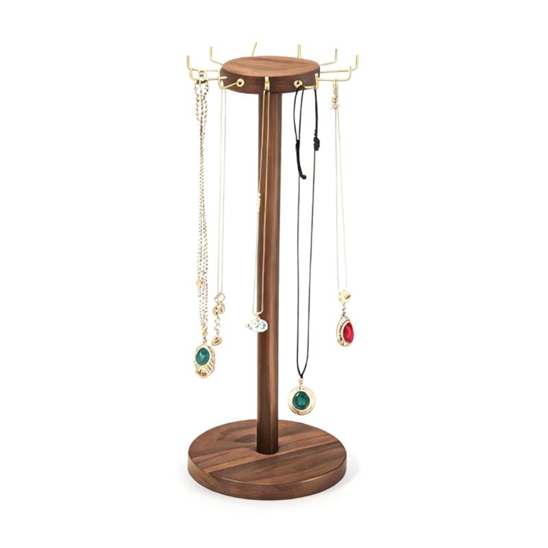 siawadeky ネックレスホルダー 木製 ジュエリースタンド フック12個付き 組み立て式 吊り下げ 見せる収納 チェーン イヤリング ジュエリー アクセサリー展示 自宅用 販売用 長いネックレスも