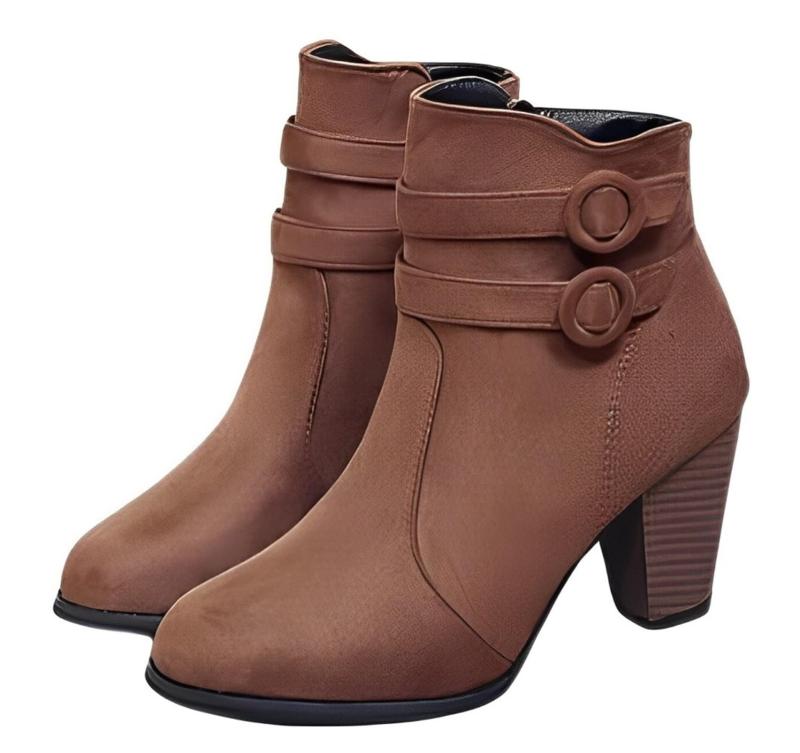 [toasoa] ショート ブーツ レディース ヒール 太ヒール フェイク スエード ダブル ベルト