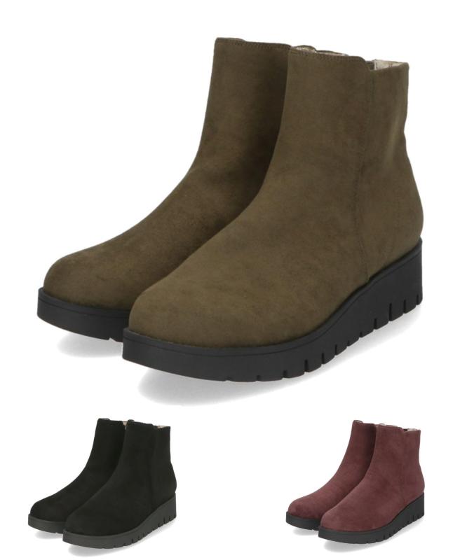 ORiental TRaffic(オリエンタルトラフィック) レディース ショートブーツ スエード 裏起毛 ベロア素材 暖かい 防寒 隠しゴム付き ファスナー付き ウェッジヒール 安定 歩きやすいショートブーツ