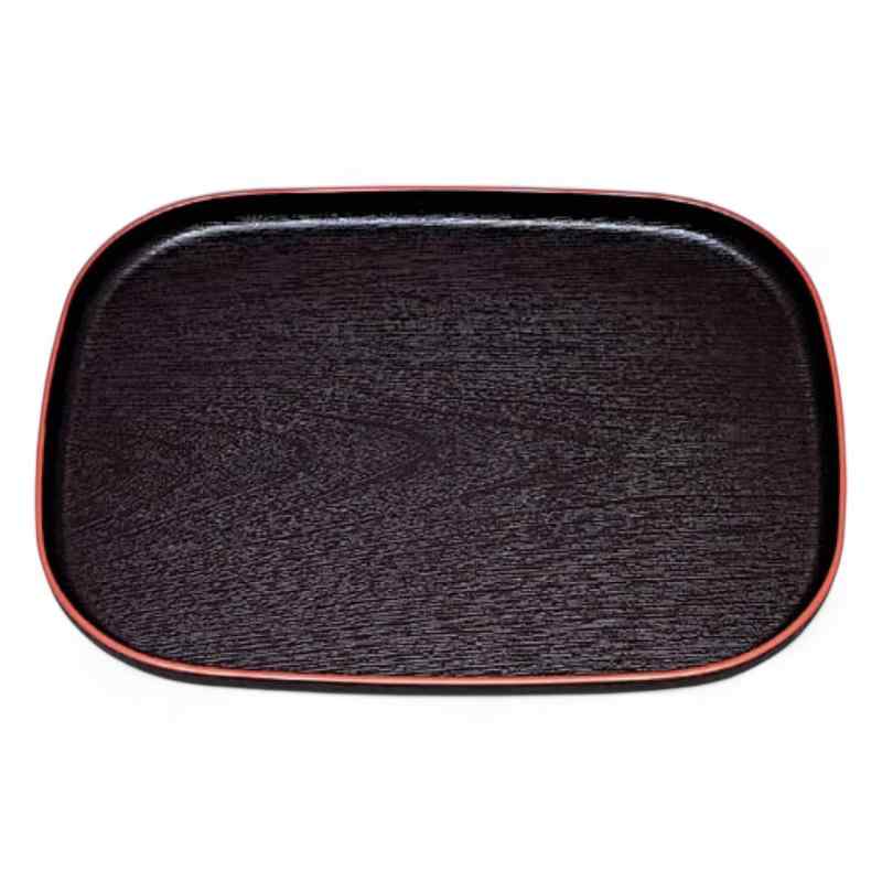 J-kitchens お盆 尺4 大寿木目小判 トレー （ 盆 トレイ おぼん ） 黒 ブラック 天 朱 レッド 42cm 漆..