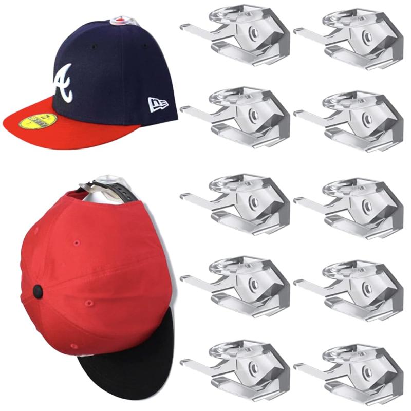 Ailunate 帽子掛け フック スタンド 帽子ラック 帽子かけ キャップラック 壁掛け 壁 扉 吊り下げ 帽子収納 ディスプレイ 10個✅【帽子を壁に飾れる】帽子やキャップを壁に掛けて吊り下げることができ、壁掛けラックとして収納用途で使うことやディスプレイとしても飾ることができます。✅【2通りの吊り下げ方法】帽子ホルダーの間にキャップを挟むことで帽子のつばが前を向いた状態で飾ることができます。帽子ホルダーの腕にキャップの調整ベルトを掛けることで帽子のつばが下を向いた状態で吊り下げることができます。✅【幅広い用途で使用できる】帽子ホルダーの両腕にネックレスやストラップ、鍵、充電ケーブル、イヤホンケーブルなどを引っ掛けることができ、帽子以外のアイテムを掛けることも可能です。✅【10個入り】帽子ホルダーが10個入っており、お手持ちの帽子を並べて飾ることができます。帽子屋さんやアパレルショップ、スポーツショップの商品陳列としてもご使用頂けます。✅【設置方法】付属のテープやネジを使って帽子ホルダーを壁に取り付けることができます。賃貸物件など壁に穴を開けることができない時に付属のテープで帽子ホルダーを固定できます。設置に適した場所：つるっとした素材（木材、タイル、ガラス、プラスチック材、金属、大理石）。凹凸のある壁紙や粗い表面ではテープが剥がれやすいため、つるっとした扉や壁に貼り付けて設置してください。吊り下げ位置が決まっている時やしっかり固定したい時は付属のネジを使い、帽子ホルダーを設置してください。✅【安心の30日】購入後30日間は・返金にてご対応をさせて頂きます。安心してお買い求めください。万が一商品の初期不良・不具合や破損等ございましたら、大変お手数ではございますが、Amazonカスタマーサポートのメールアドレス宛にお問い合わせください。その際は誠意を持ってご対応をさせていただきます。✅【当店オリジナルパッケージで発送】当店オリジナルブランド「Ailunate」ブランドパッケージに入れて商品をお届けいたします。