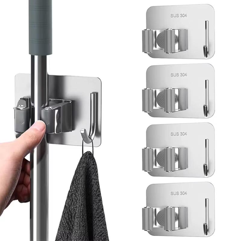 ルボナリエ ステンレス モップホルダー 4個セット 壁掛け 収納