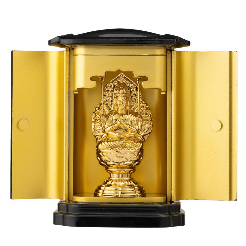 仏像 千手観音菩薩(純金メッキ) PC厨子入り 仏師：渡辺景秋 原型＿（子年生まれ）干支 十二支 守護本尊 高岡銅器 (せんじゅかんのんぼさつpcZ