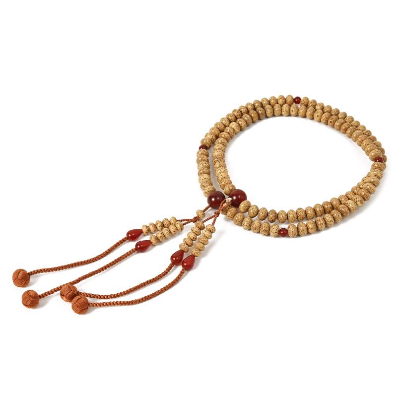 [shingon.shop] 念珠 数珠 真言宗 星月菩提樹 尺三平 ミカン玉 利久梵天 桐箱入り (メノウ＋茶色梵天)