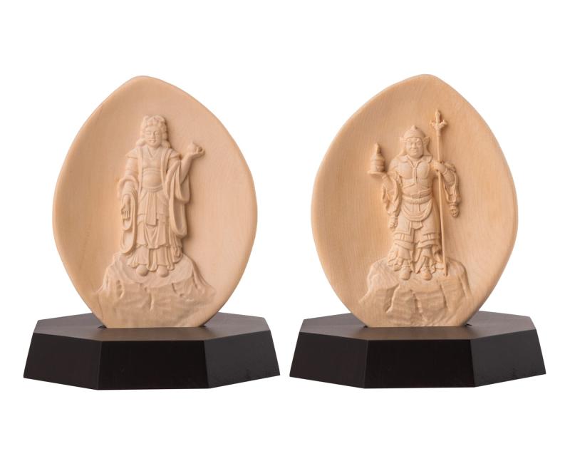 《佛法紹隆寺 祈祷開眼》大聖 銀杏二天尊(木製：桧)＿毘沙門天 吉祥天 木彫り 仏像 (だいしょうぎんな..