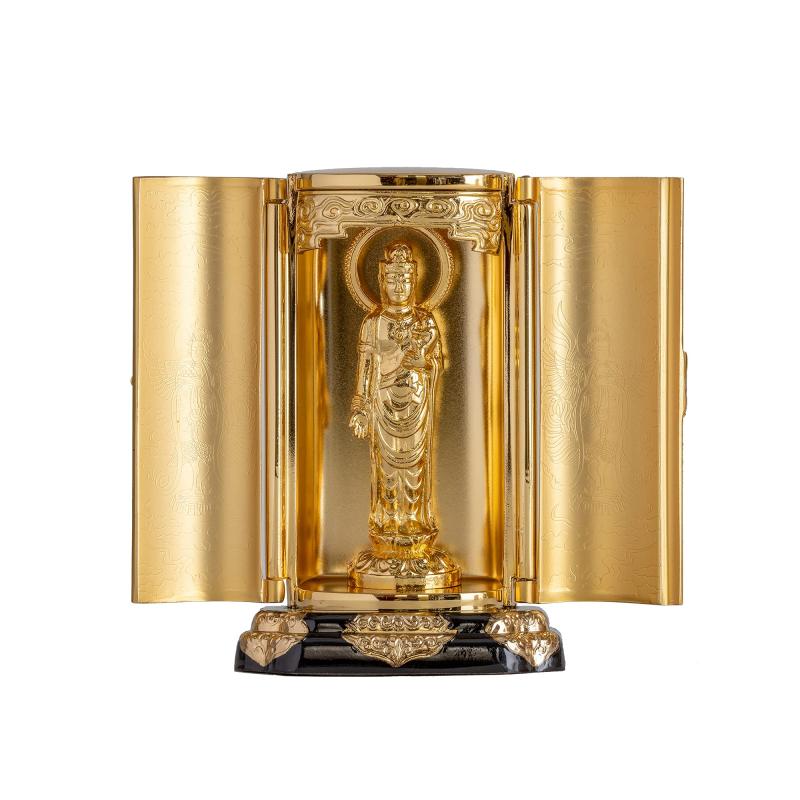 仏像 慈母観音菩薩 厨子入り（金メッキ/24金）＿『安産祈願・子育ての守護尊・水子供養』 子安観音 子..